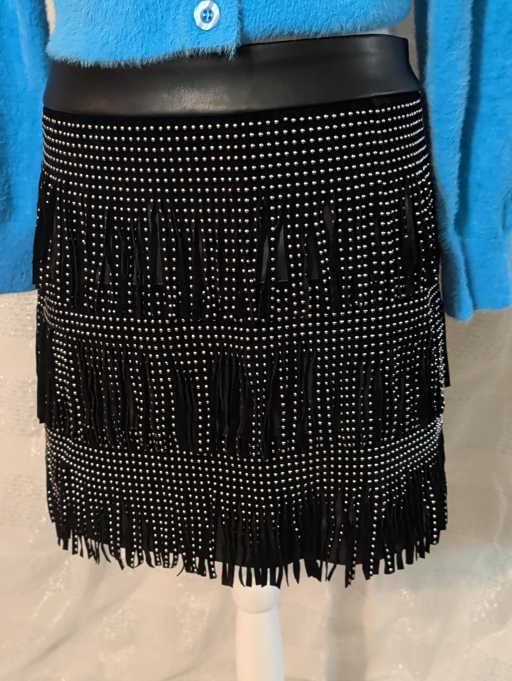Sincerly Jules Black Studded Fringe Mini Skirt